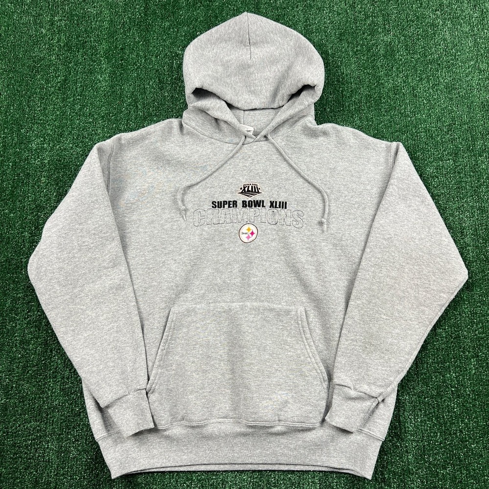 VTG NFL Pittsburgh Steelers Hoodie Mens M Gray Super Bowl XLIII Champions Fleece